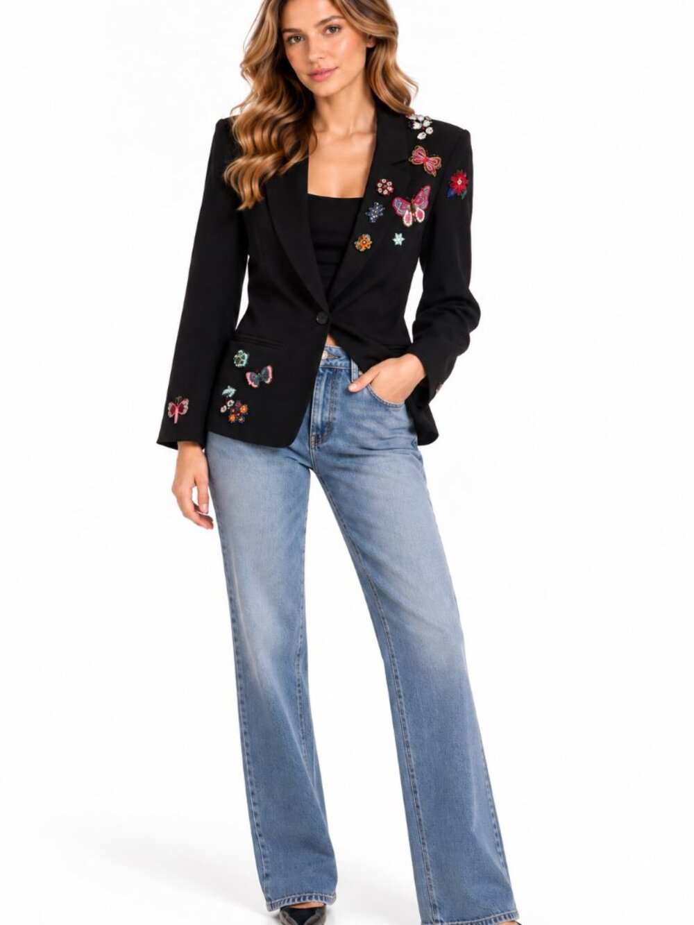 Cinq à Sept Black Embellished Butterfly Floral Blazer Size 6